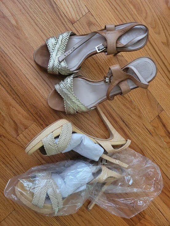 Vince Camuto Shoes - 2 Pairs Of Vince Camuto Camryn 8.5 9 Woven Strap Tan & Gold Women’s Sandals